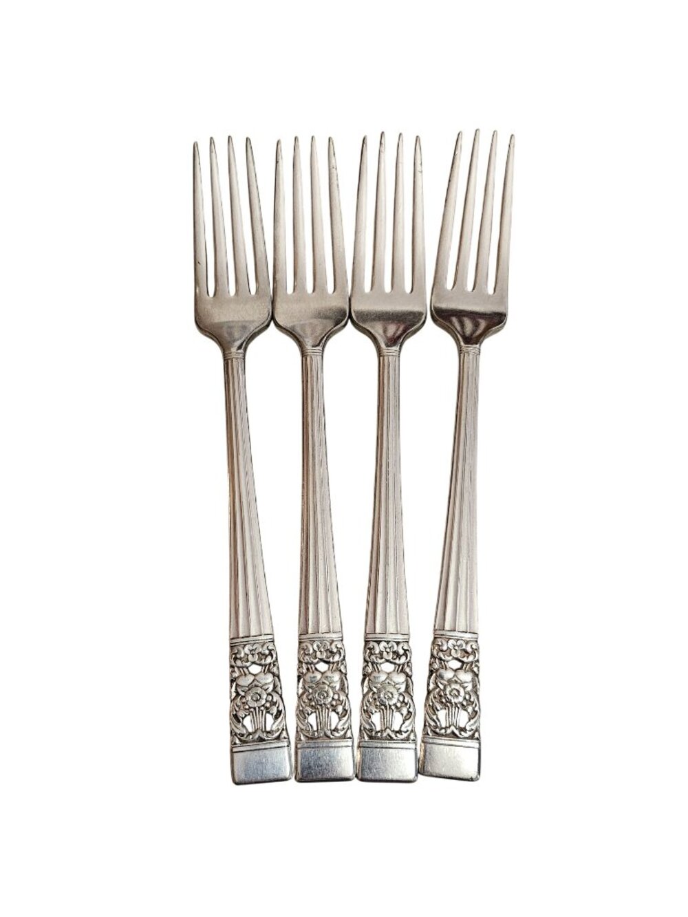 4 Oneida Coronation Forks Silverplate 7.5" vintage dinner fork set floral